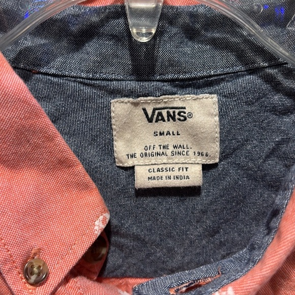 Vans Coral Button-Down Shirt with White Patterns - Picture 2 of 4